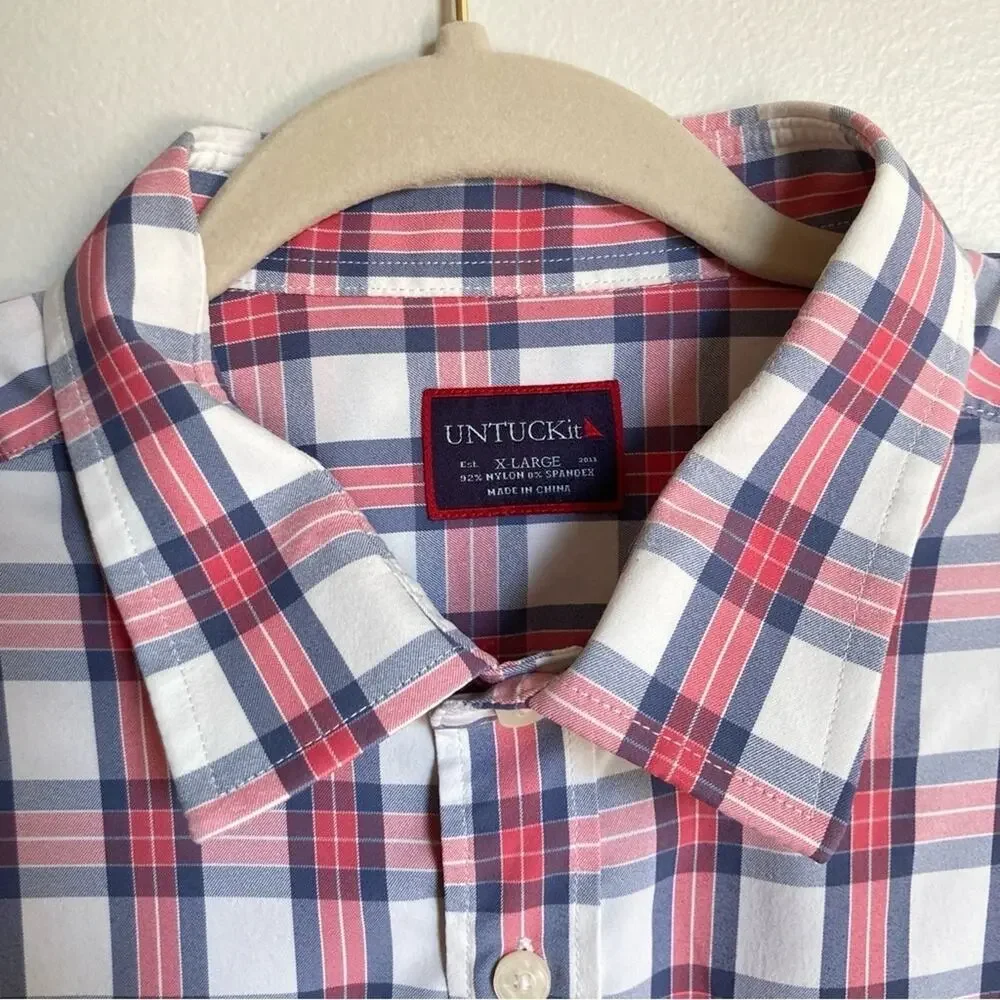 UNTUCKit Red and Blue Plaid Casual Button Down Shirt